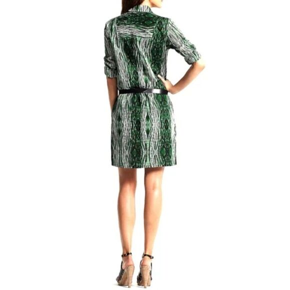 Like New Derek Lam Green White Black Woodgrain Cotton Button Down Shirt Dress - Picture 3 of 10